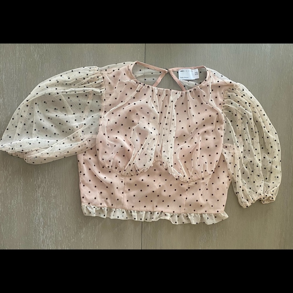 Cropped Mesh Polka Dot Top